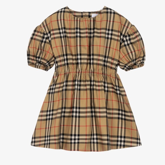 NWT Burberry Girls Shelley Checked Cotton Blend Dress Archive Beige - Picture 1 of 8